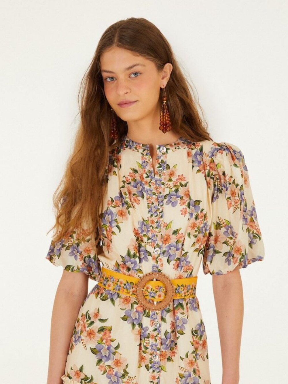 NWT Farm Rio Sand Hilo Belted Short-Sleeve Mini Dress Size M - Picture 1 of 4